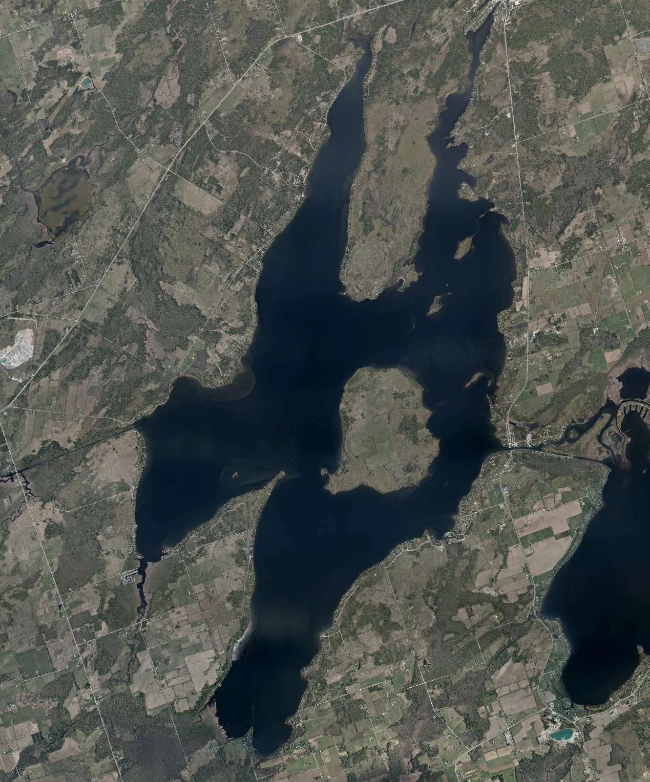 Aerial photograph of Balsam Lake.