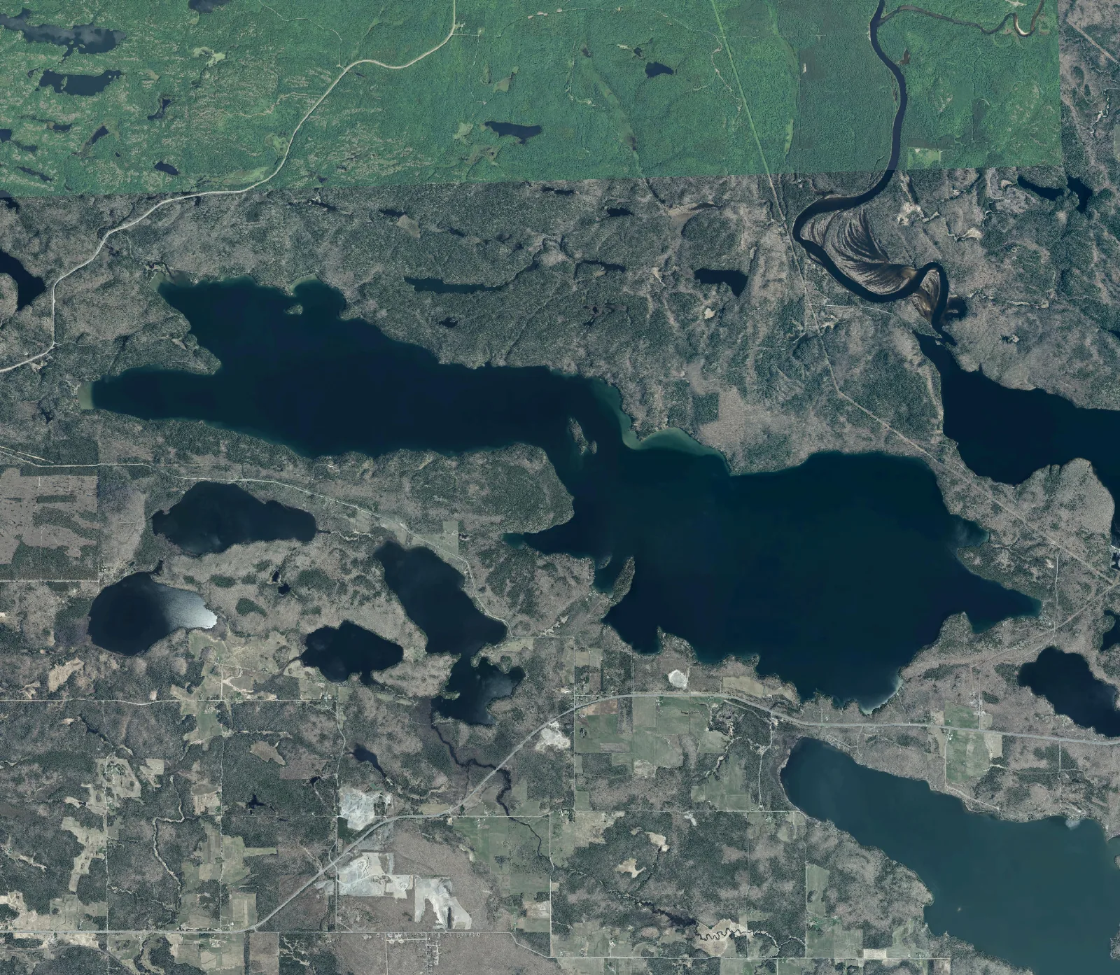 Aerial photograph of Basswood Lake.