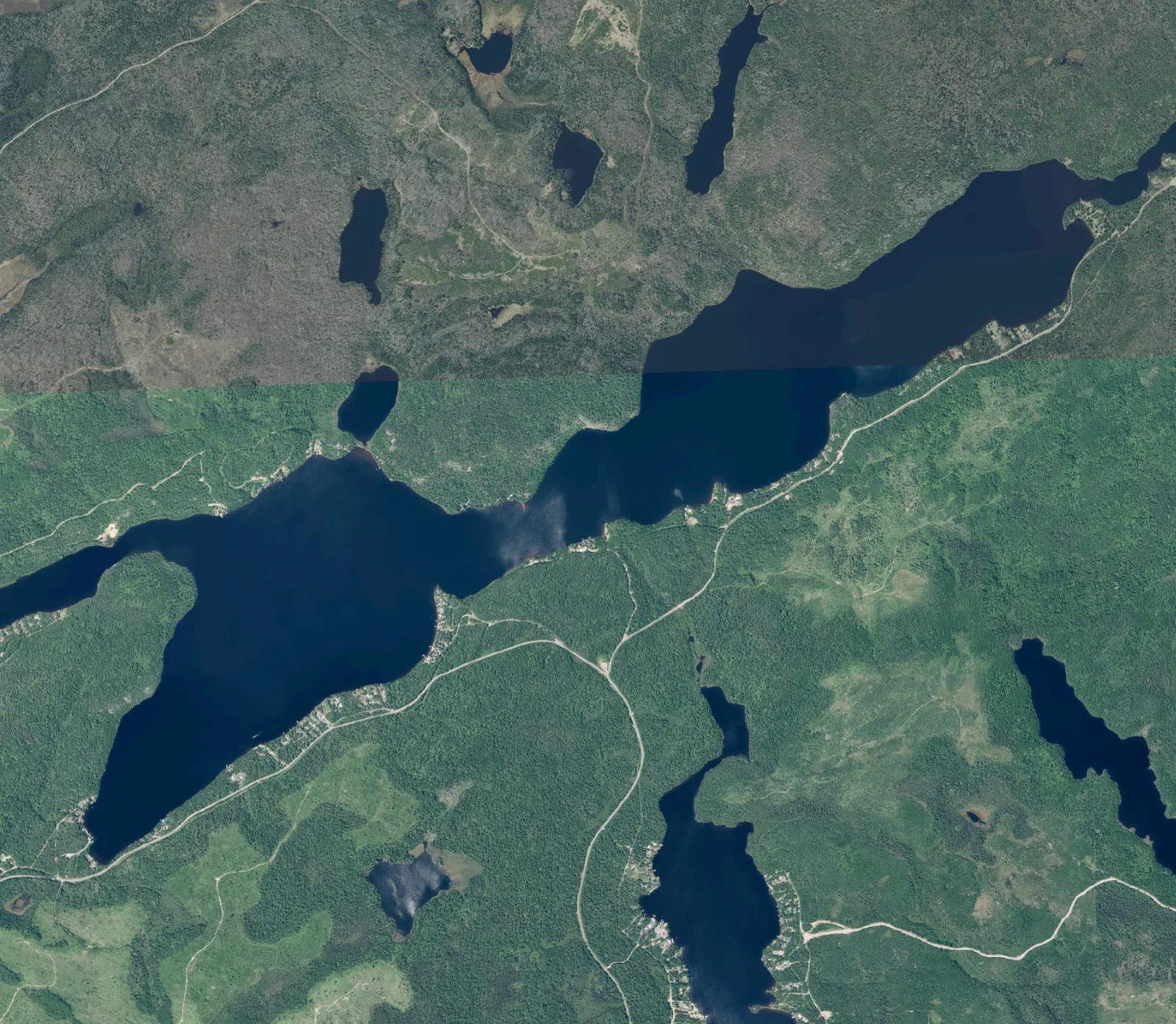 Aerial photograph of Hawkeye Lake.