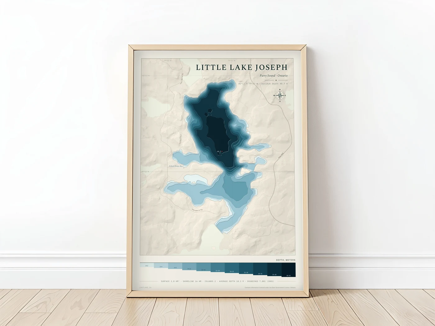 The Little Lake Joseph sheet framed on a wall