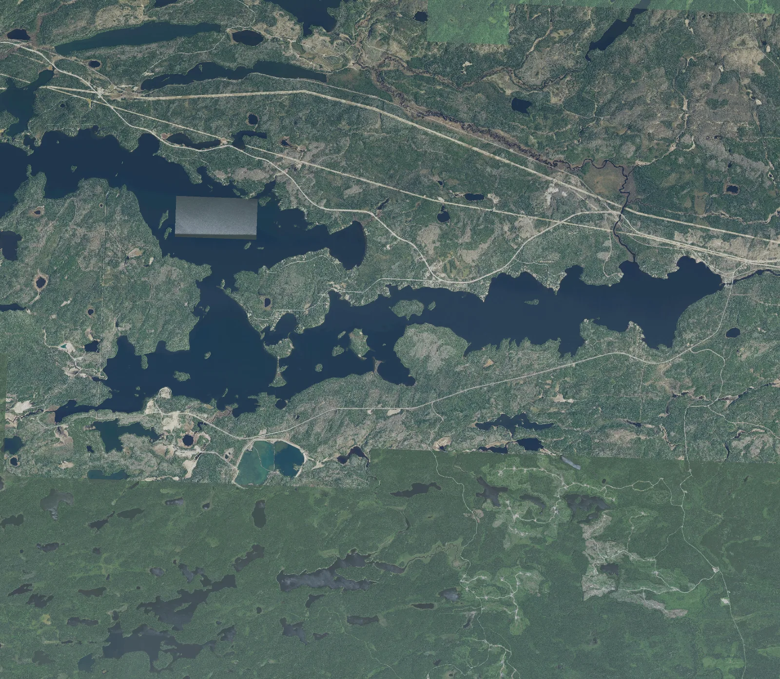 Aerial photograph of Lower Shebandowan Lake.