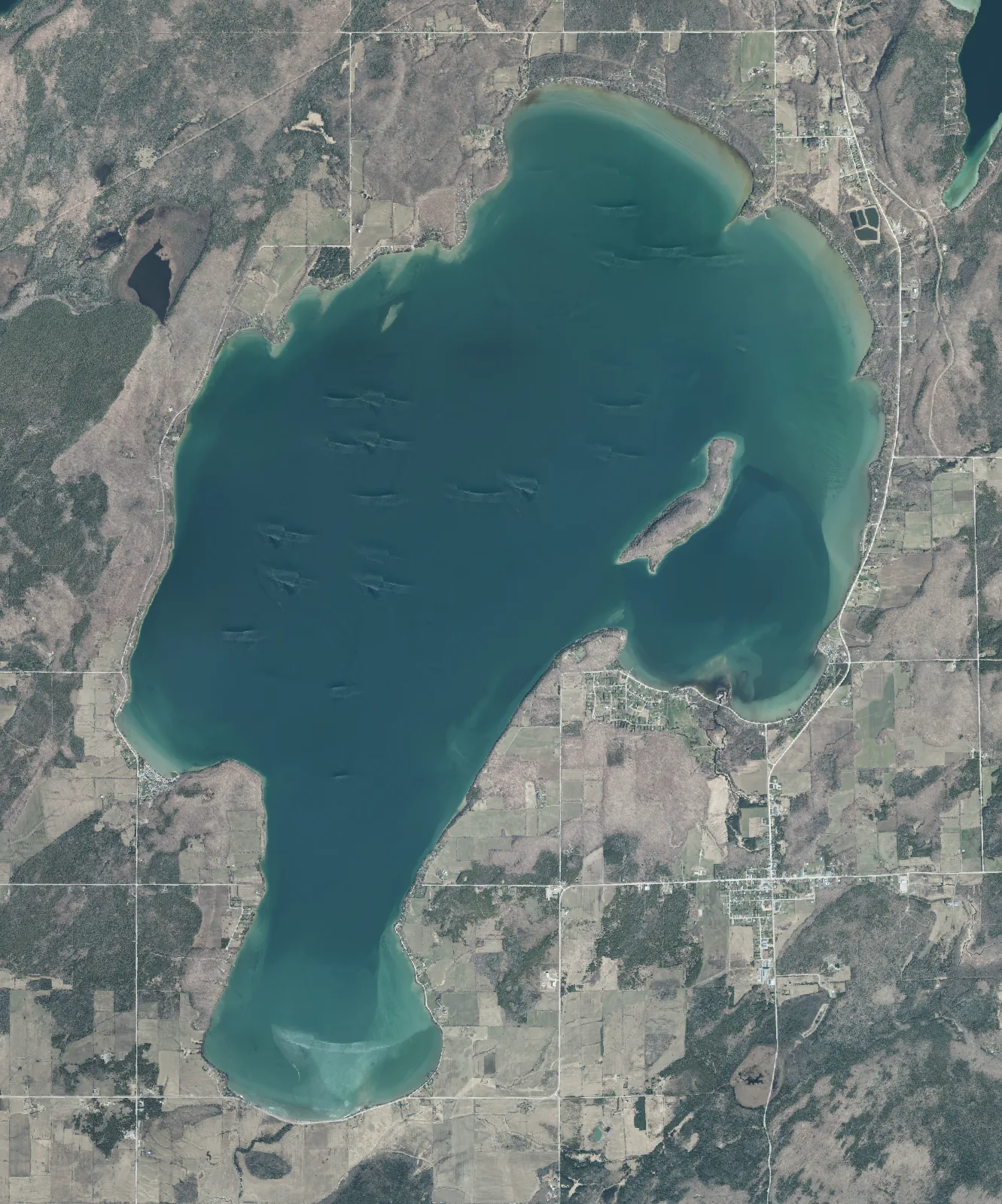 Aerial photograph of Mindemoya Lake.