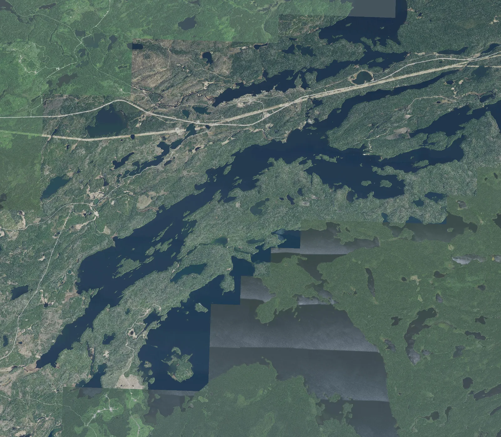 Aerial photograph of Upper Shebandowan Lake.