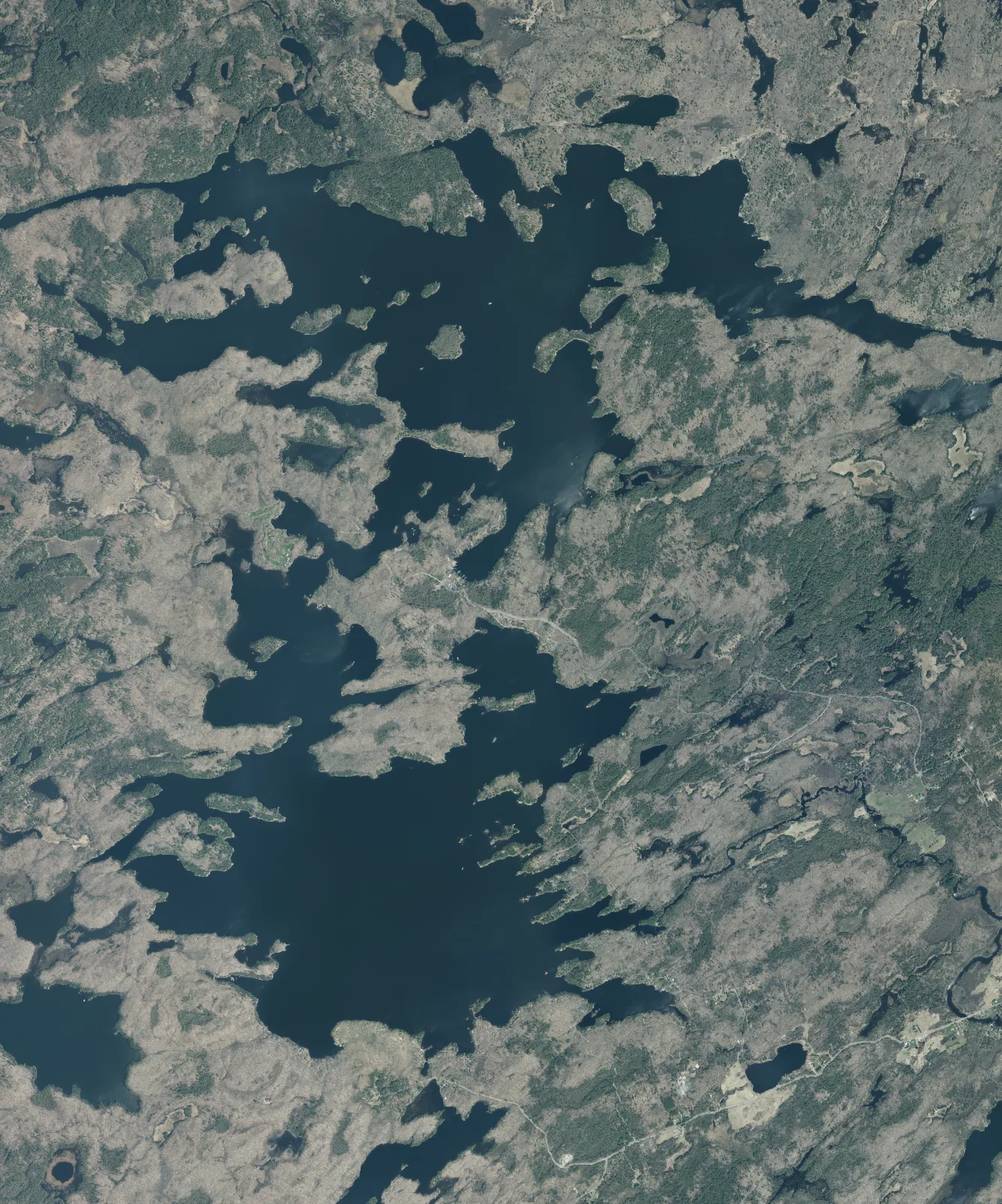 Aerial photograph of Wahwashkesh Lake.