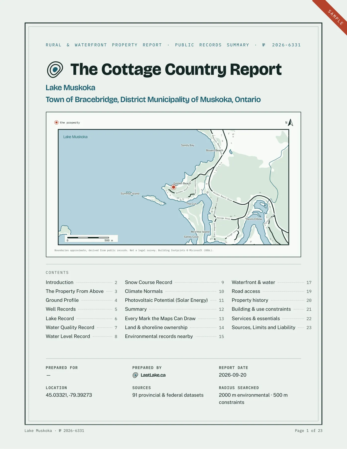 The cover page of a sample report