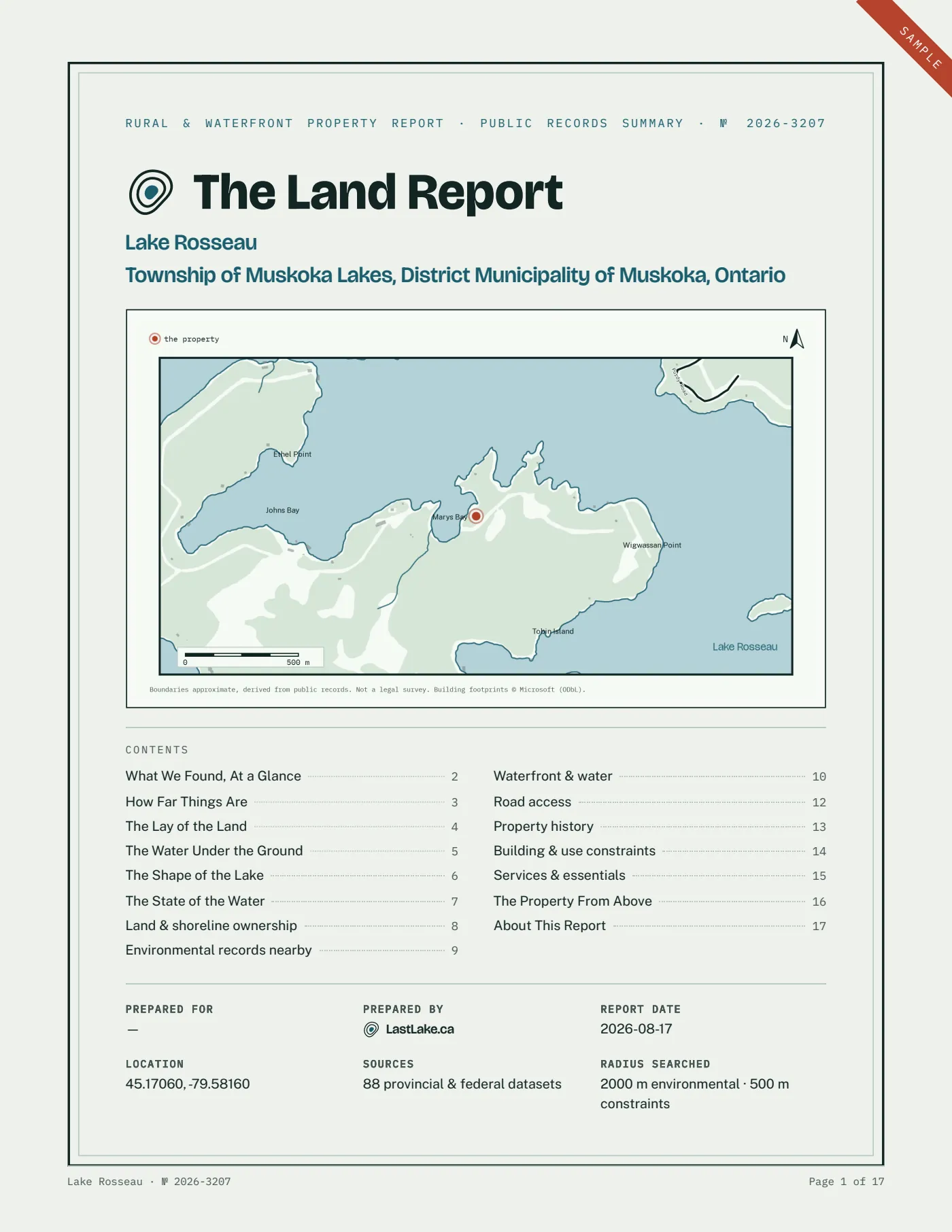 The cover page of a sample report